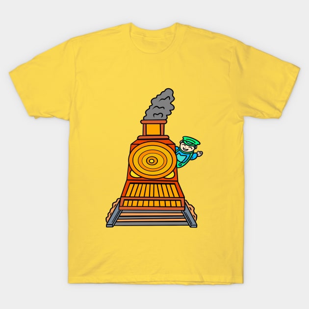 Cartoon Train Driver T-Shirt by Andrew Hau